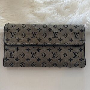 Louis Vuitton Mini Lin Navy Blue Wallet Porte Tresor Wallet